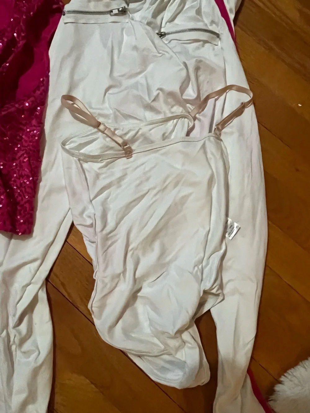Weissman Fuchsia Sequin Hooded Top with White Loungewear Bottoms
